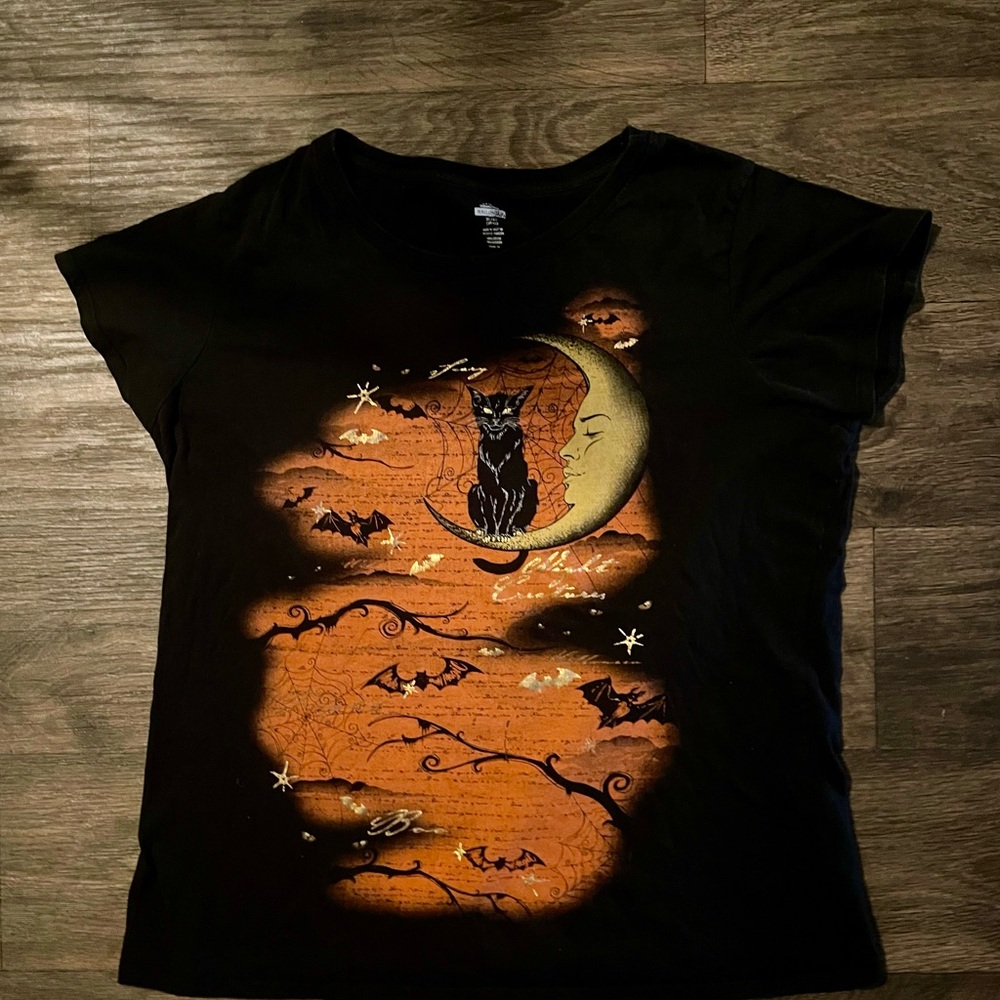 Celebrate Women’s Size XL 16-18 Black Halloween Metallic Short Sleeve Tee Shirt
